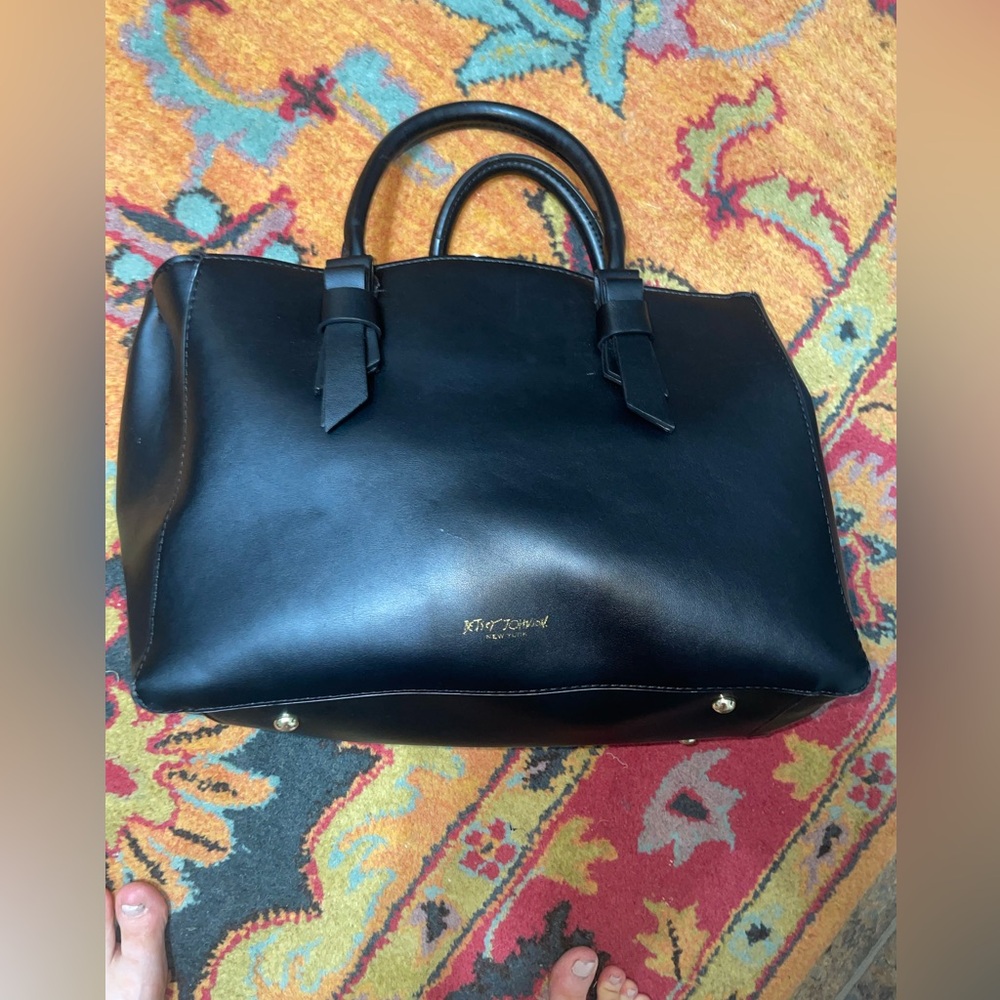 Betsey Johnson Black Structured Satchel with Leopard Lining